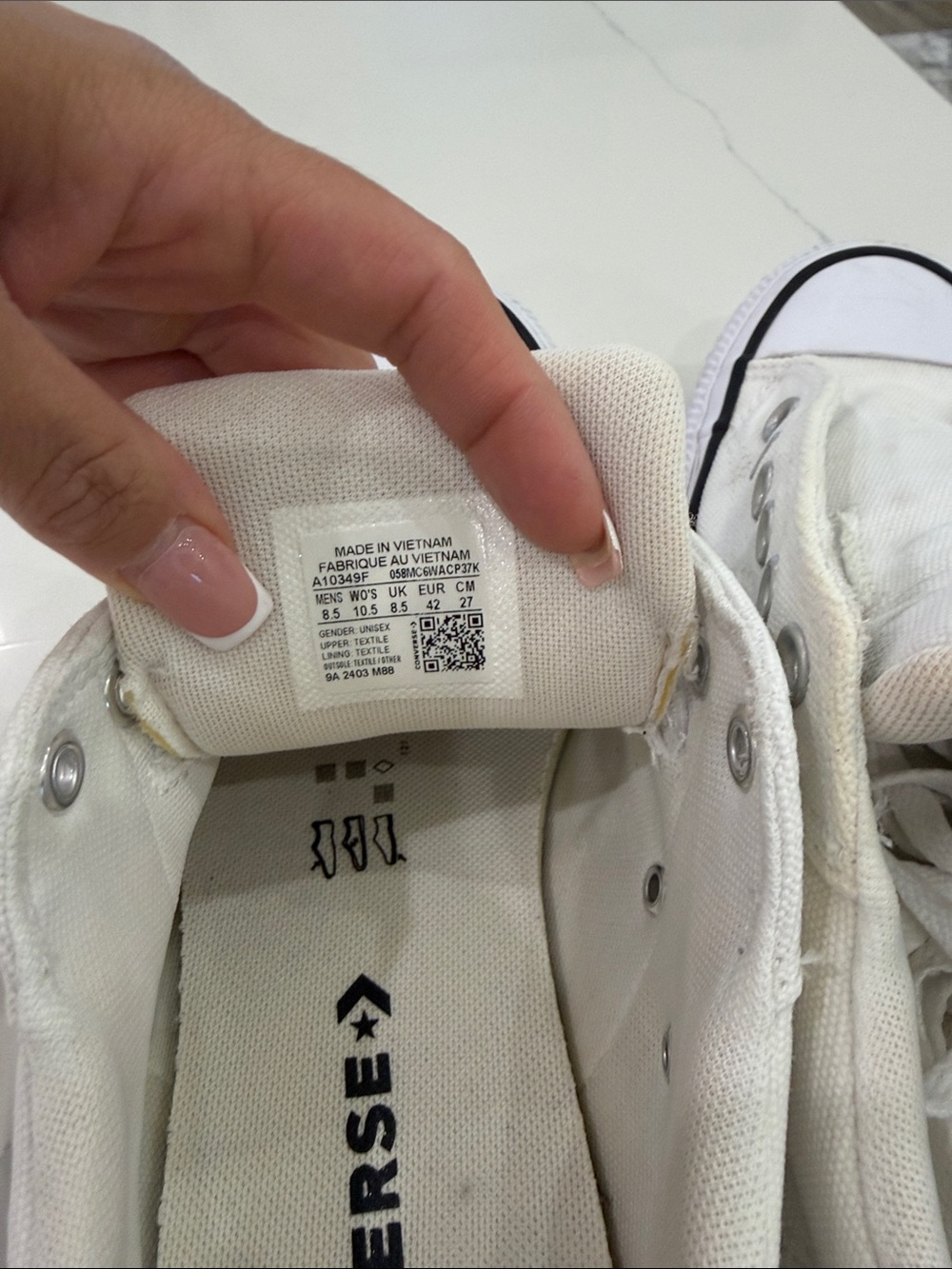 Converse White Low-Top Slip-On Canvas Sneakers with Black Trim - Picture 6 of 10
